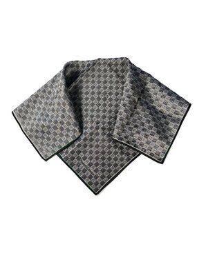 Vintage Pinky & Dianne Monogram Cotton Scarf Gray Checkerboard Embroidered